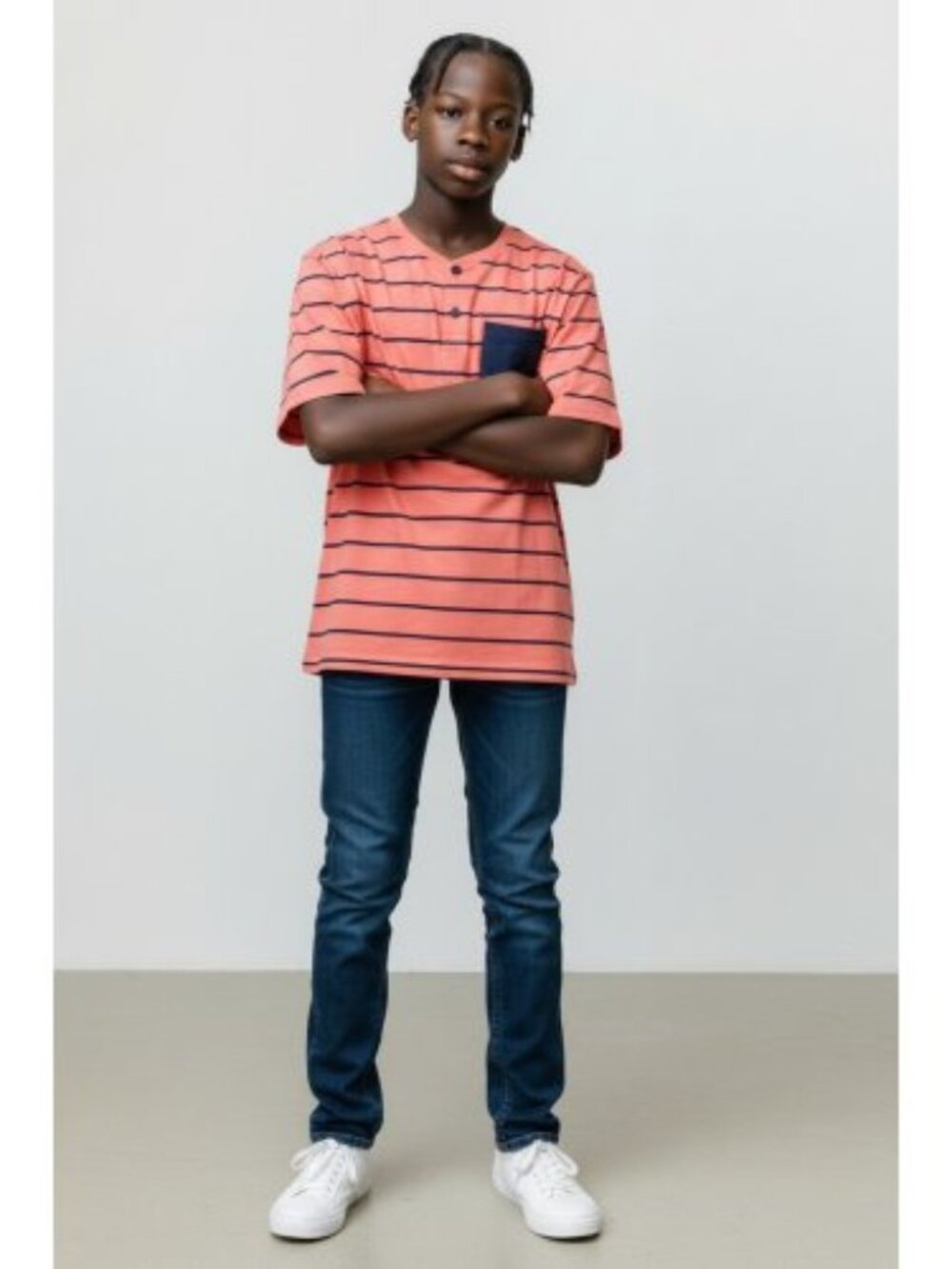 FADED GLORY Coral Striped Short Sleeved Top Boys XXL Size 18